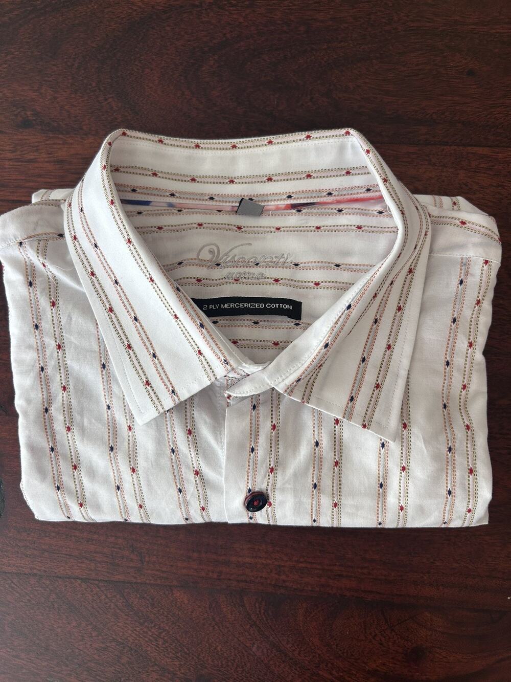 Mens Visconti Uomo 2Ply Mercerized Cotton White Stripe Italian Dress Shirt XL